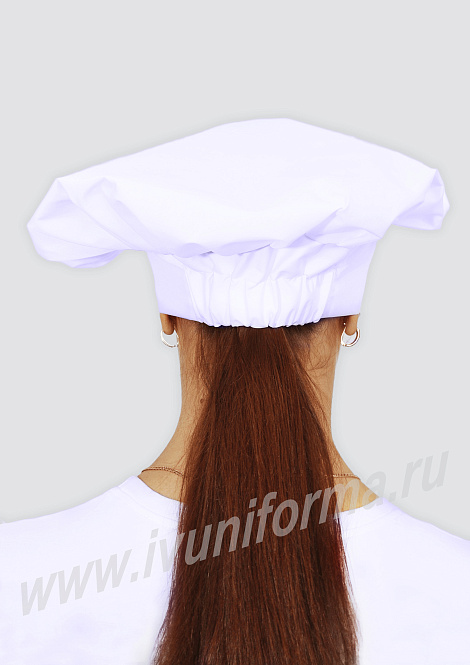 Колпак повара "Гриб" белый женский (на резинке)